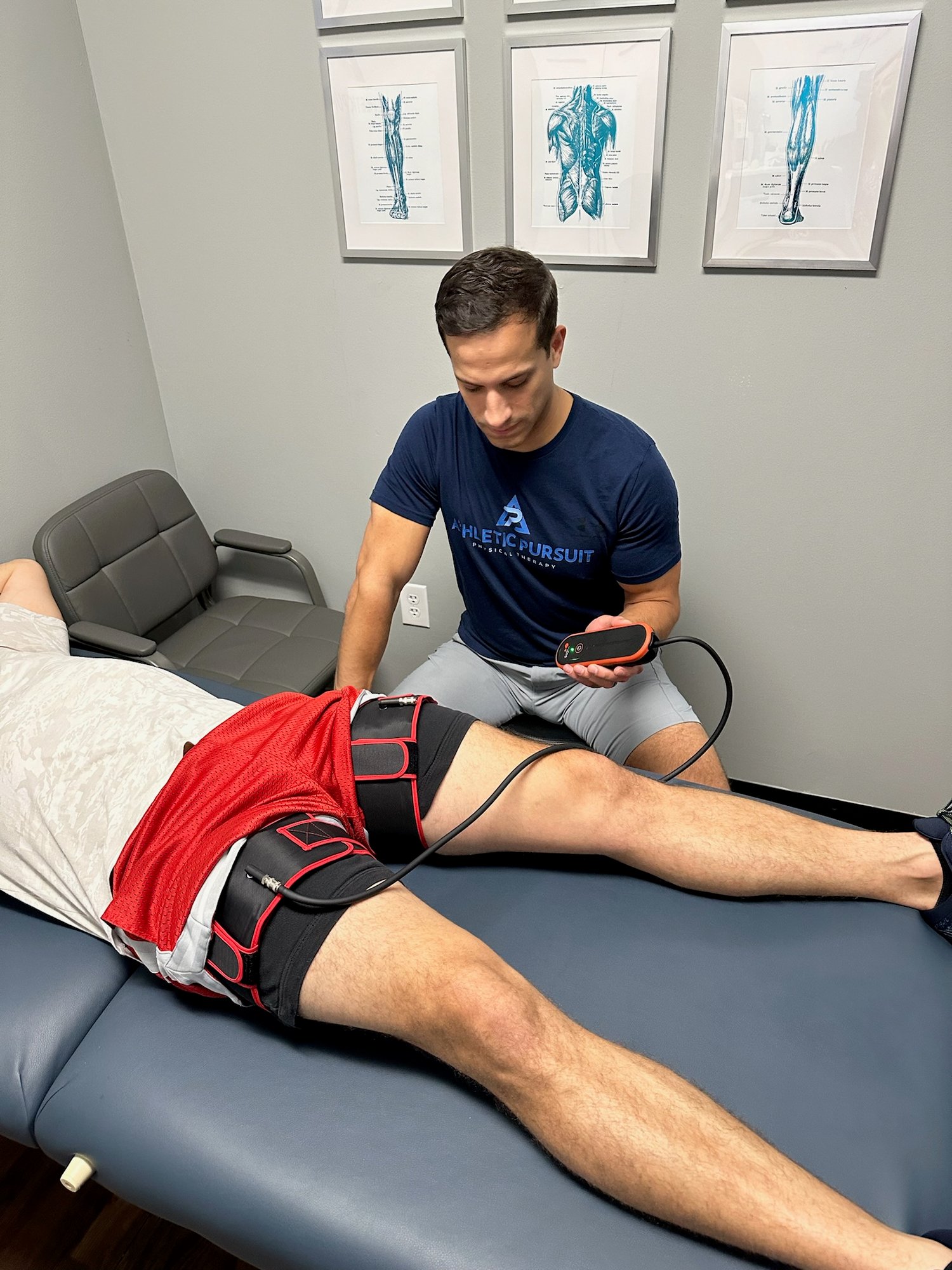 Blood flow monitoring of patient's thighs